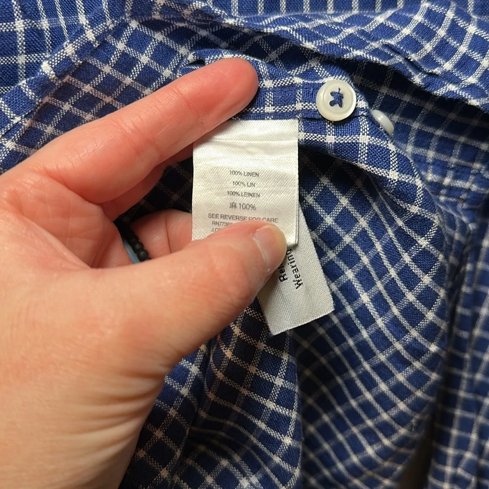 J. Crew Men’s Blue Checkered Slim Long Sleeve Irish Linen Button Down Shirt Sz S